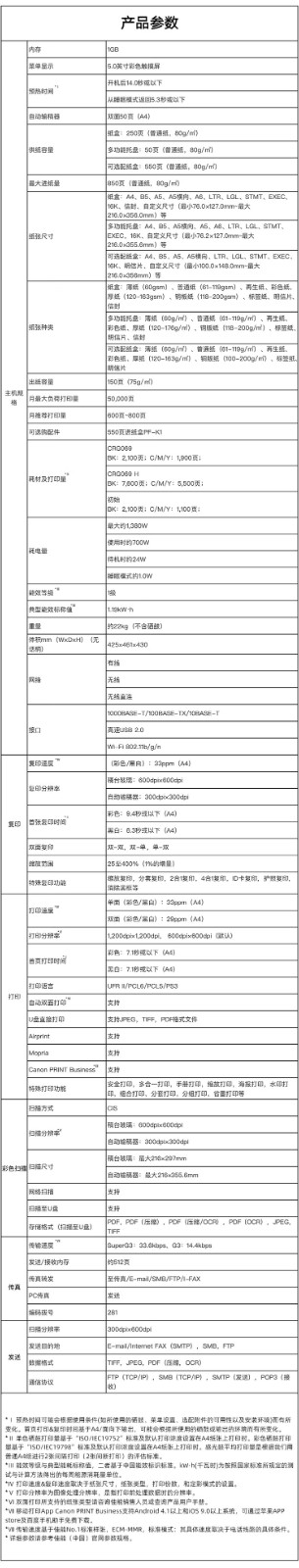 佳能（Canon）iC MF756Cx A4幅面无线彩色激光多功能传真一体机（打印/复印/扫描/传真/双面自动输稿器商用）